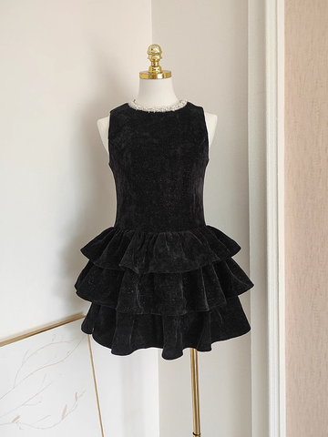 A Line Scoop Ruffles Vacation Dresses Short Black Birthday Outfits SD334